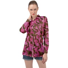 Pink And Brown Camouflage Long Sleeve Satin Shirt