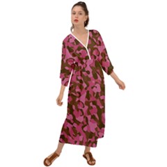 Pink And Brown Camouflage Grecian Style  Maxi Dress by SpinnyChairDesigns