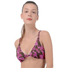 Pink And Brown Camouflage Knot Up Bikini Top by SpinnyChairDesigns