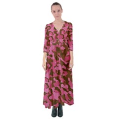 Pink And Brown Camouflage Button Up Maxi Dress by SpinnyChairDesigns