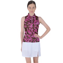 Pink And Brown Camouflage Women s Sleeveless Polo Tee