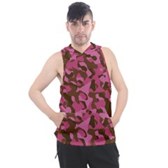 Pink And Brown Camouflage Men s Sleeveless Hoodie by SpinnyChairDesigns