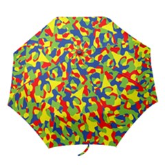 Colorful Rainbow Camouflage Pattern Folding Umbrellas by SpinnyChairDesigns