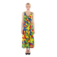 Colorful Rainbow Camouflage Pattern Sleeveless Maxi Dress by SpinnyChairDesigns