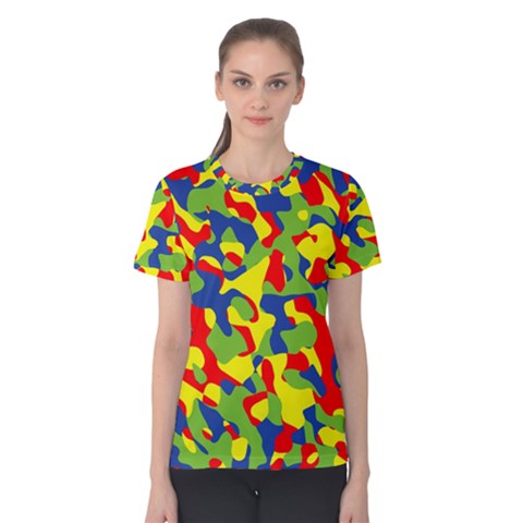 Colorful Rainbow Camouflage Pattern Women s Cotton Tee by SpinnyChairDesigns