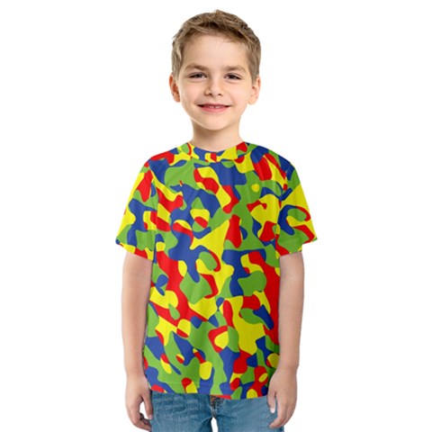 Colorful Rainbow Camouflage Pattern Kids  Sport Mesh Tee by SpinnyChairDesigns