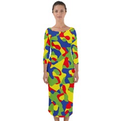 Colorful Rainbow Camouflage Pattern Quarter Sleeve Midi Bodycon Dress by SpinnyChairDesigns