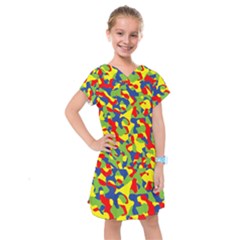 Colorful Rainbow Camouflage Pattern Kids  Drop Waist Dress by SpinnyChairDesigns