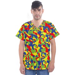 Colorful Rainbow Camouflage Pattern Men s V-neck Scrub Top