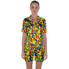 Colorful Rainbow Camouflage Pattern Satin Short Sleeve Pyjamas Set by SpinnyChairDesigns