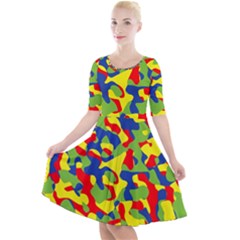 Colorful Rainbow Camouflage Pattern Quarter Sleeve A-line Dress