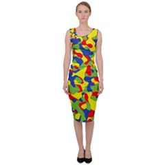 Colorful Rainbow Camouflage Pattern Sleeveless Pencil Dress by SpinnyChairDesigns