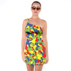 Colorful Rainbow Camouflage Pattern One Soulder Bodycon Dress by SpinnyChairDesigns