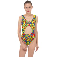 Colorful Rainbow Camouflage Pattern Center Cut Out Swimsuit by SpinnyChairDesigns