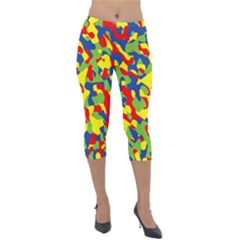 Colorful Rainbow Camouflage Pattern Lightweight Velour Capri Leggings  by SpinnyChairDesigns