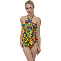 Colorful Rainbow Camouflage Pattern Go With The Flow One Piece Swimsuit by SpinnyChairDesigns