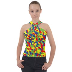 Colorful Rainbow Camouflage Pattern Cross Neck Velour Top by SpinnyChairDesigns