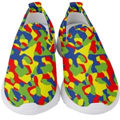 Colorful Rainbow Camouflage Pattern Kids  Slip On Sneakers by SpinnyChairDesigns