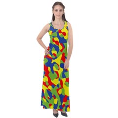 Colorful Rainbow Camouflage Pattern Sleeveless Velour Maxi Dress by SpinnyChairDesigns