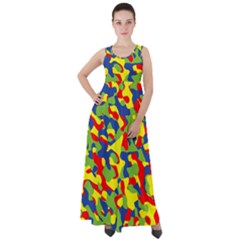 Colorful Rainbow Camouflage Pattern Empire Waist Velour Maxi Dress by SpinnyChairDesigns