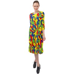 Colorful Rainbow Camouflage Pattern Ruffle End Midi Chiffon Dress by SpinnyChairDesigns