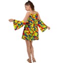 Colorful Rainbow Camouflage Pattern Kimono Sleeves Boho Dress View2