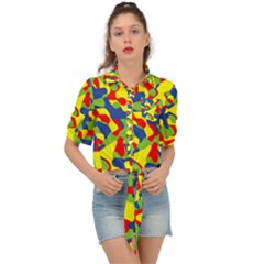 Colorful Rainbow Camouflage Pattern Tie Front Shirt  by SpinnyChairDesigns