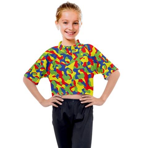 Colorful Rainbow Camouflage Pattern Kids Mock Neck Tee by SpinnyChairDesigns