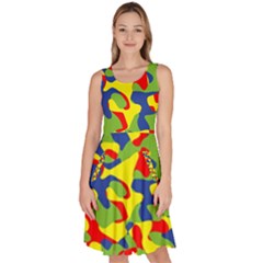 Colorful Rainbow Camouflage Pattern Knee Length Skater Dress With Pockets