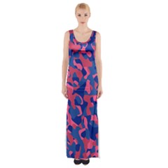 Blue And Pink Camouflage Pattern Thigh Split Maxi Dress by SpinnyChairDesigns