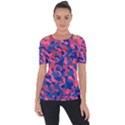 Blue and Pink Camouflage Pattern Shoulder Cut Out Short Sleeve Top View1