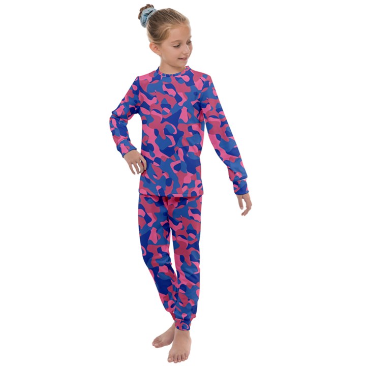 Blue and Pink Camouflage Pattern Kids  Long Sleeve Set 