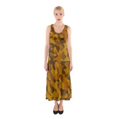 Brown And Orange Camouflage Sleeveless Maxi Dress by SpinnyChairDesigns