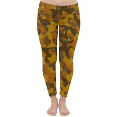 Brown And Orange Camouflage Classic Winter Leggings by SpinnyChairDesigns