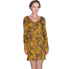 Brown And Orange Camouflage Long Sleeve Nightdress by SpinnyChairDesigns