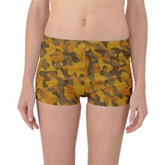 Brown And Orange Camouflage Boyleg Bikini Bottoms by SpinnyChairDesigns