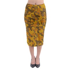 Brown And Orange Camouflage Midi Pencil Skirt by SpinnyChairDesigns