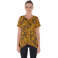 Brown And Orange Camouflage Cut Out Side Drop Tee by SpinnyChairDesigns