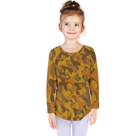 Brown And Orange Camouflage Kids  Long Sleeve Tee by SpinnyChairDesigns