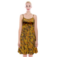 Brown And Orange Camouflage Spaghetti Strap Velvet Dress by SpinnyChairDesigns