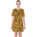 Brown and Orange Camouflage Sixties Short Sleeve Mini Dress View1