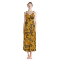 Brown And Orange Camouflage Button Up Chiffon Maxi Dress by SpinnyChairDesigns