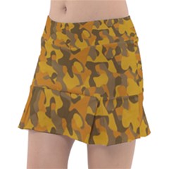 Brown And Orange Camouflage Tennis Skorts by SpinnyChairDesigns