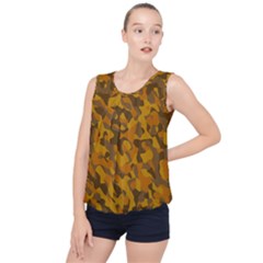 Brown And Orange Camouflage Bubble Hem Chiffon Tank Top by SpinnyChairDesigns