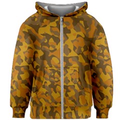 Brown And Orange Camouflage Kids  Zipper Hoodie Without Drawstring by SpinnyChairDesigns