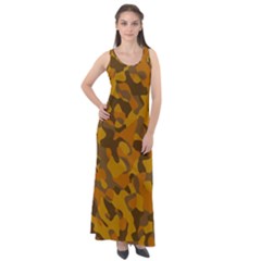 Brown And Orange Camouflage Sleeveless Velour Maxi Dress by SpinnyChairDesigns