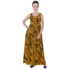 Brown And Orange Camouflage Empire Waist Velour Maxi Dress by SpinnyChairDesigns