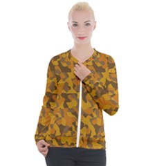 Brown And Orange Camouflage Casual Zip Up Jacket by SpinnyChairDesigns