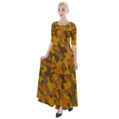 Brown And Orange Camouflage Half Sleeves Maxi Dress by SpinnyChairDesigns