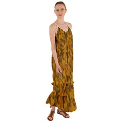 Brown And Orange Camouflage Cami Maxi Ruffle Chiffon Dress by SpinnyChairDesigns